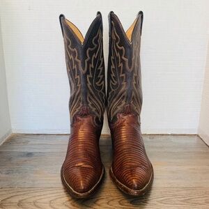Justin USA, Mens Brown Lizard Skin Leather Tall Western Boots, 8 D.